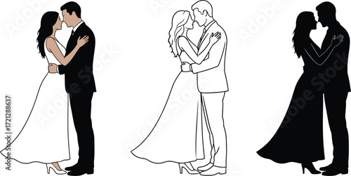 Wedding couple illustration bride groom love romance silhouette