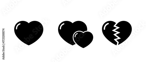 Heart icon set. Love, couple, and heartbreak symbol