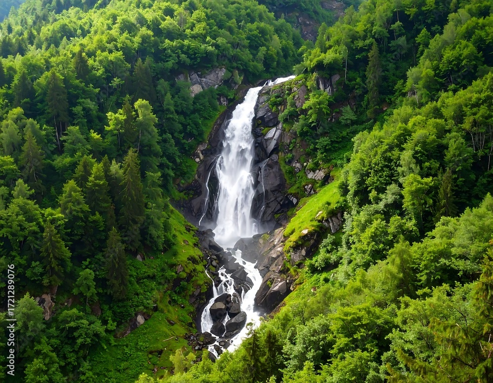 Obraz premium Lush waterfall cascading through a dense forest