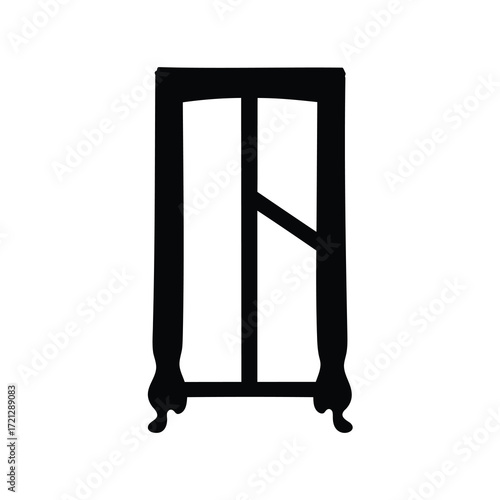 Silhouette of an antique cabinet with arched top and turned feet