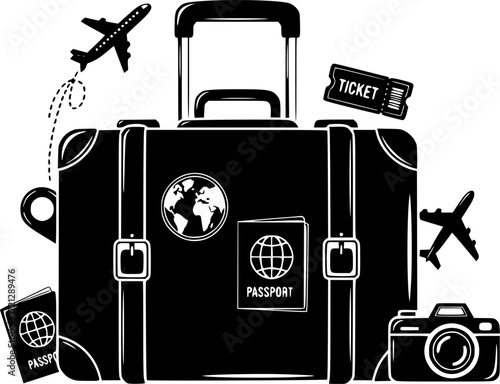 suitcase airplane travel icon vector illustration
