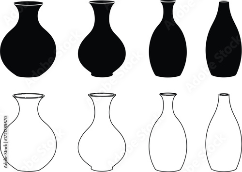 Vector art of vases black and white flower vase illustration