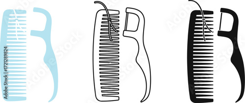 Dental floss pick and hair comb vector illustration design