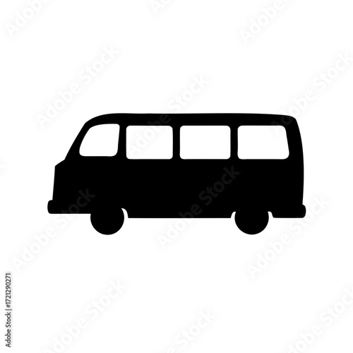 Black silhouette of a minivan with a classic vintage aesthetic design