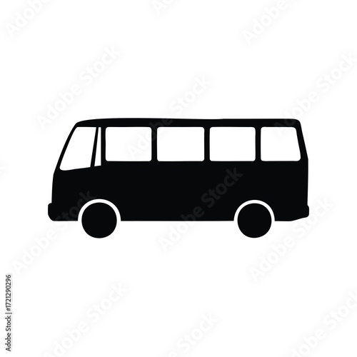 Silhouette image of a van or bus, representing transportation and travel