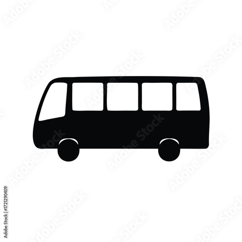 Simple black and white illustration of a bus with rectangular windows