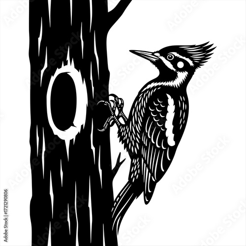 Woodpecker's Elegant Silhouette A Monochrome Illustration of Nature's Dynamic Architect