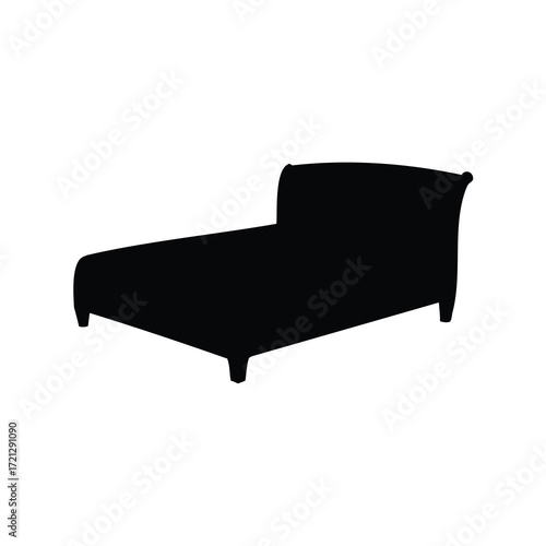 Black silhouette of a stylish bed on a plain white background