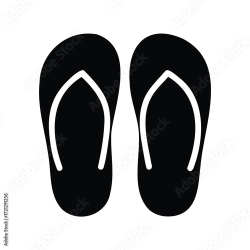A simple black and white depiction of a pair of flip flops