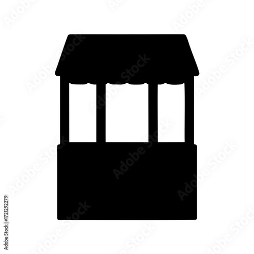Black silhouette of a market stall or booth with a canopy roof