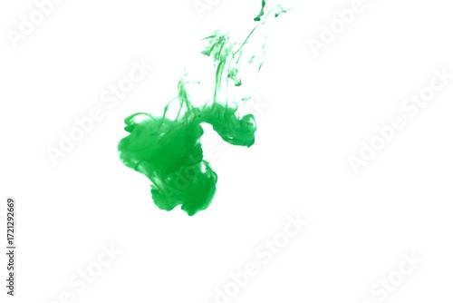 Green color dye melt on white background,Abstract smoke pattern,Colored liquid dye,Splash paint