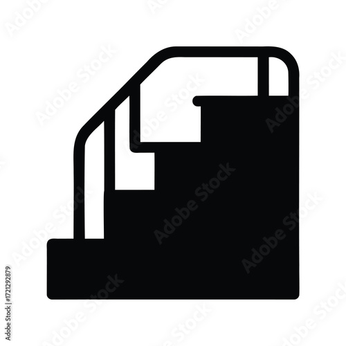 Simplified illustration of stairs with handrail in bold black silhouette design