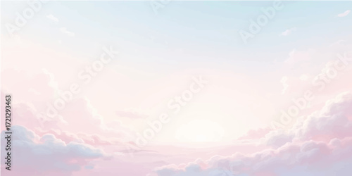 White, fluffy clouds drift through a bright blue sky with a summer sun casting brilliant rays of light