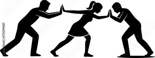 People pushing pose silhouette, Male pushing pose silhouette, Female pushing pose silhouette, Person pushing pose silhouette