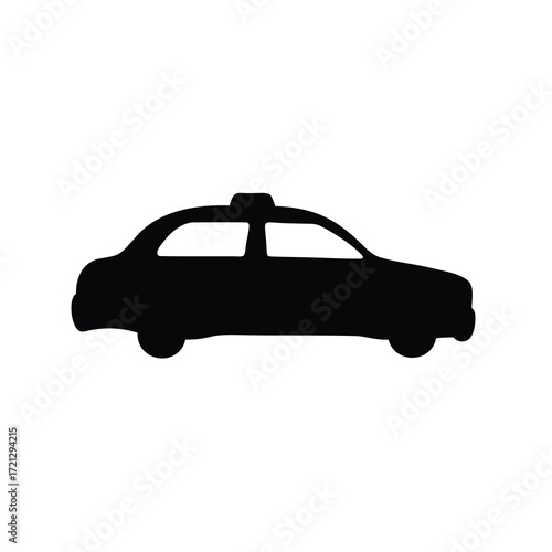 Simple Black Silhouette of a Taxi Cab Vehicle on a White Background
