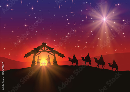 Christmas star on blue sky