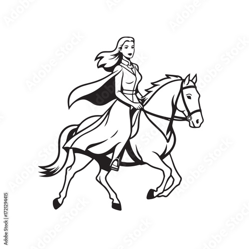 Wallpaper Mural Black and white line art of a beautiful woman with perfect body riding horse elegant minimalist illustration Torontodigital.ca