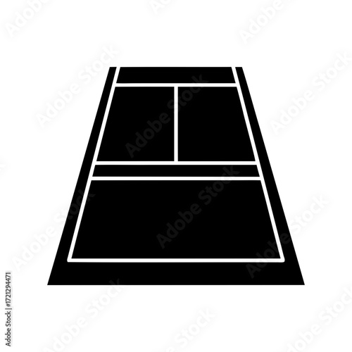 Simplified Graphic of a Black and White Tennis Court Perspective View