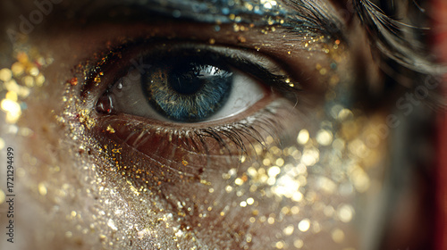  Cosmic Gaze with Golden Sparkle, Mystical Eye of Intuition and Magic, Glittering Vision of Inner Power