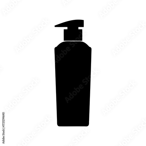 Black and white silhouette of a cosmetic pump bottle for product dispensing