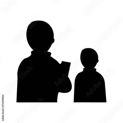 Silhouette of a Doctor or Teacher with Student or Child Discussing Information
