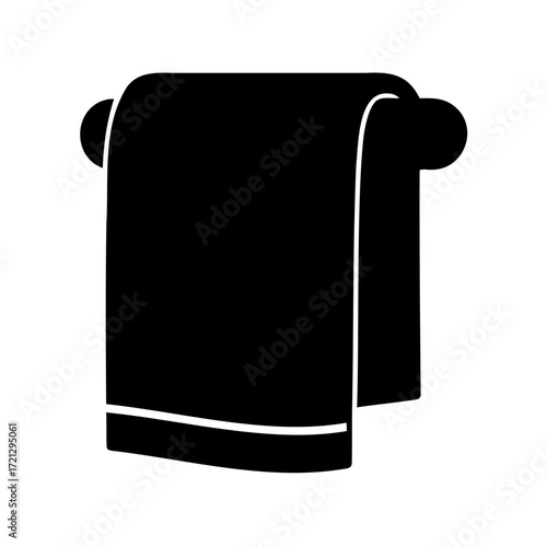 Solid black silhouette of a towel hanging on a towel rack