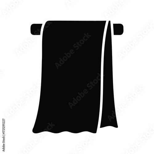 Black solid silhouette of a bathroom or kitchen towel hanging on bar