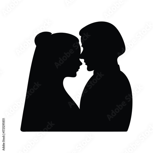 Silhouette of a loving couple in a romantic embrace with gentle touch