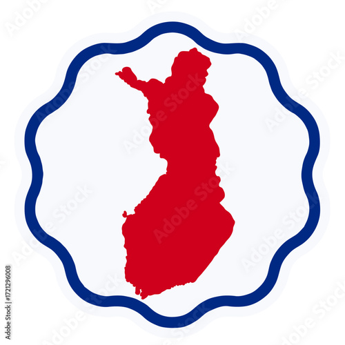 finland map design on flag colour badge shape icon, finland's badge sticker with flag colors 
