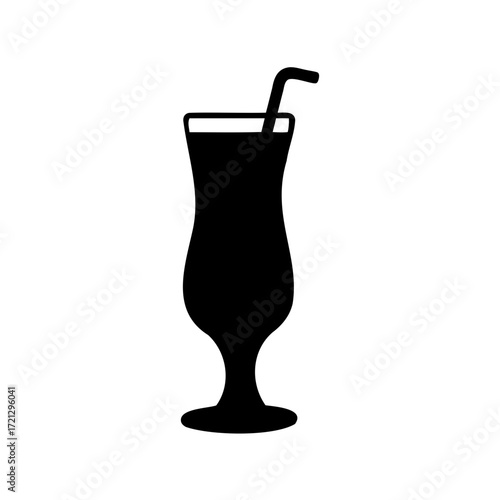 Black silhouette of a tropical hurricane cocktail glass with drinking straw
