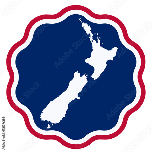 new zealand map design on flag colour badge shape icon, new zealand's badge sticker with flag colors 