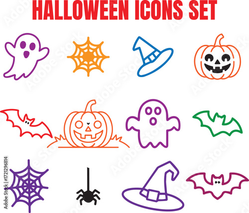 Halloween icons set ghost spiderweb