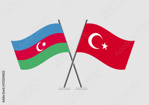 Azerbaijan and Turkey vector flags drawn in clear vector pose