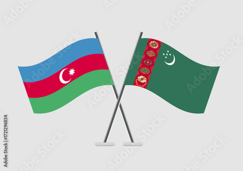 Azerbaijan and Turkmenistan vector flags in minimalist national theme