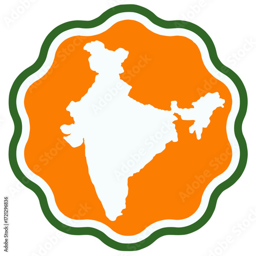 INDIA map design on flag colour badge shape icon, india's badge sticker with flag colors 