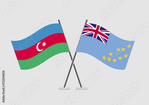 Azerbaijan and Tuvalu vector flags artwork with calm symbolism