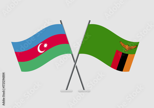 Azerbaijan and Zambia vector flags with contemporary flag shape