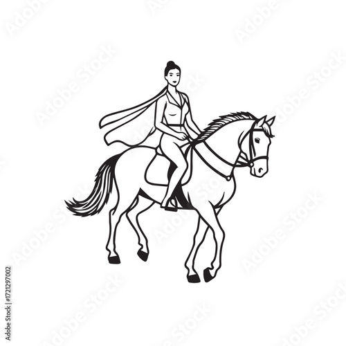 Wallpaper Mural Black and white line art of a beautiful woman with perfect body riding horse elegant minimalist illustration Torontodigital.ca
