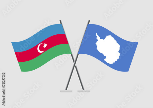 Azerbaijan and Antarctica vector flags in stylized crossing pose
