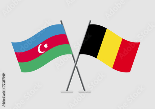 Azerbaijan and Belgium vector flags with 2D effect and curved shapes