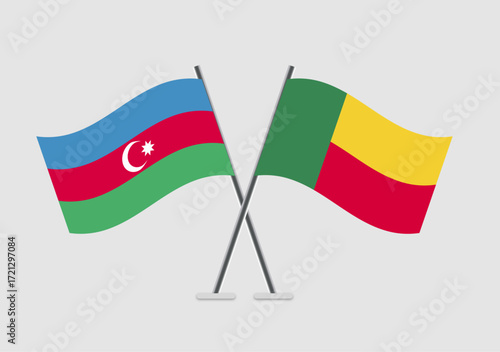 Azerbaijan and Benin vector flags with realistic pole detail