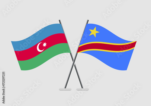 Azerbaijan and Democratic republic of the Congo vector flags with detailed fabric texture