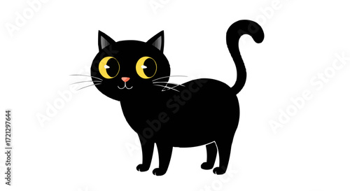 A playful black cat cartoon vector illustration with cute eyes and fluffy fur