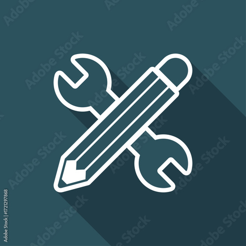 Wrench and pen - Design project - Vector web flat icon