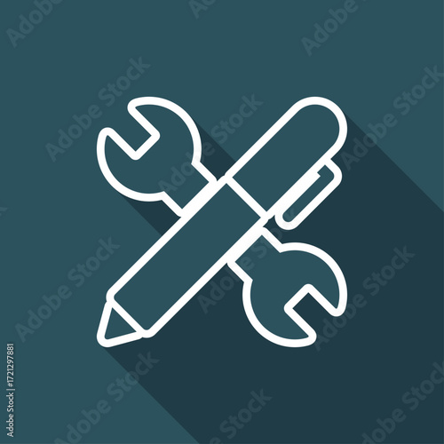 Wrench and pen - Design project - Vector web flat icon