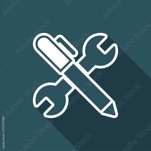 Wrench and pen - Design project - Vector web flat icon