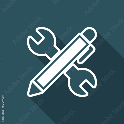 Wrench and pen - Design project - Vector web flat icon