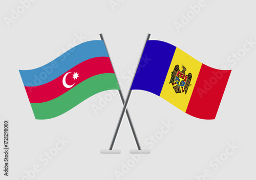Azerbaijan and Moldova vector flags in contemporary graphic display