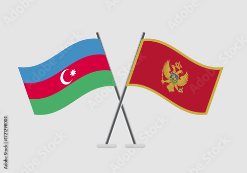 Azerbaijan and Montenegro vector flags in flat print-friendly format
