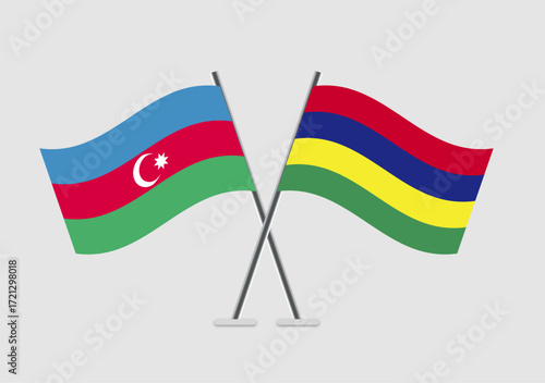 Azerbaijan and Mauritius vector flags in crossed vector design layout